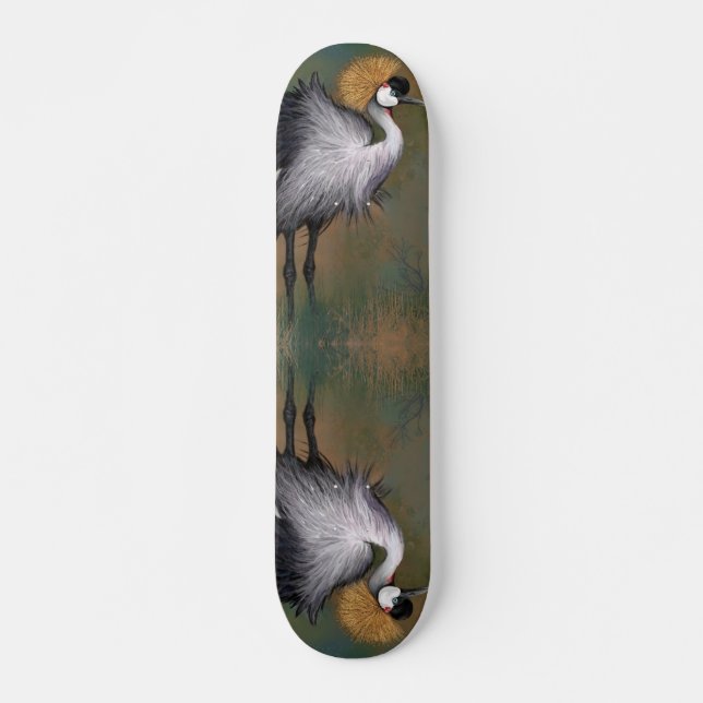 Grey Crowned Crane Bird Skateboard (Front)