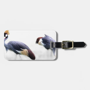 grey crowned crane bird wings feathers luggage tag