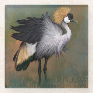 Grey Crowned Crane Glass Coaster