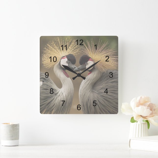 Grey Crowned Crane Love Square Wall Clock (Home)
