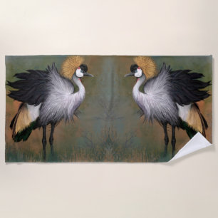 Grey Crowned Cranes Bird Beach Towel