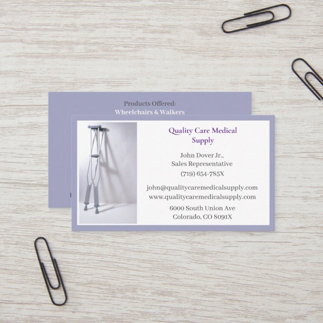 Grey Crutches Equipment Medical Senior Care Business Card (Front/Back In Situ)