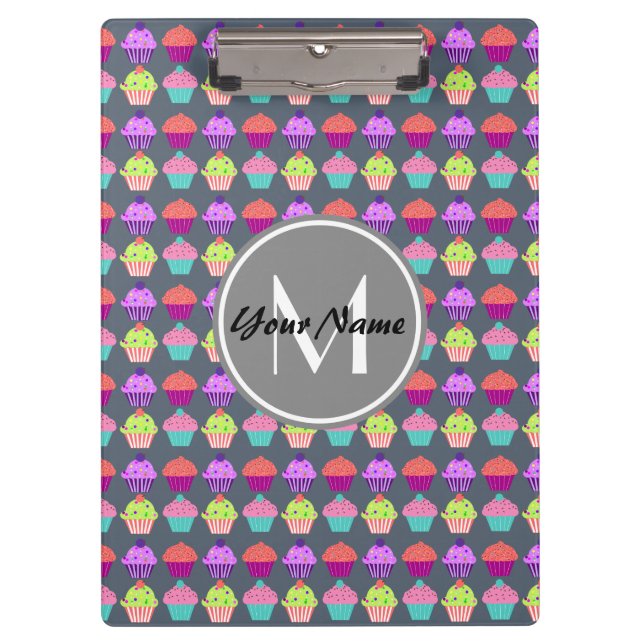 Grey Cupcakes, Personalised Name Monogram Clipboard (Front)