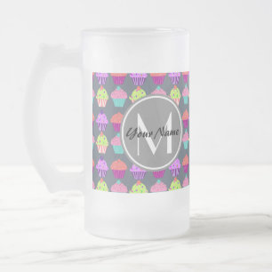 Grey Cupcakes, Personalised Name Monogram Frosted Glass Beer Mug