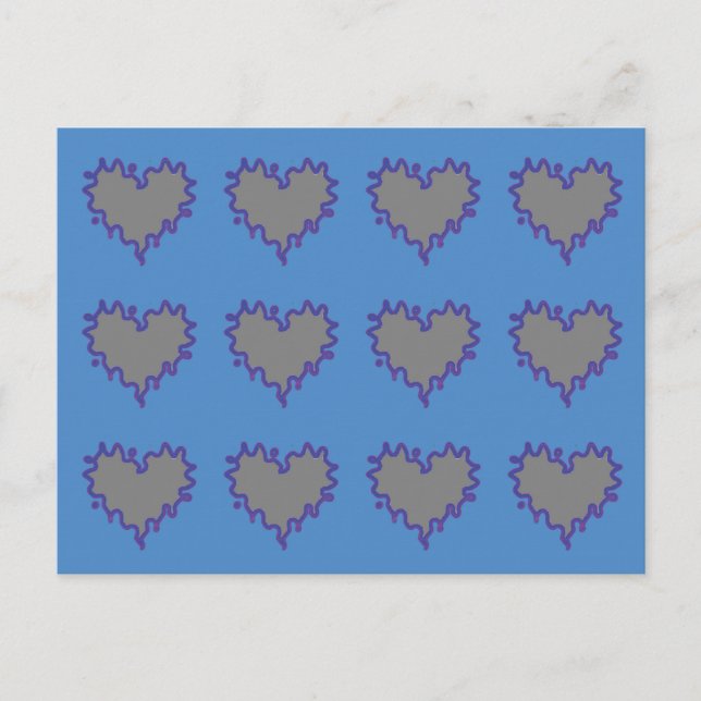 Grey Curly Edge Hearts on Blue Postcard (Front)