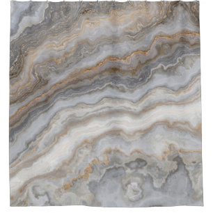 Grey Curly Marble: Golden Veins Shower Curtain
