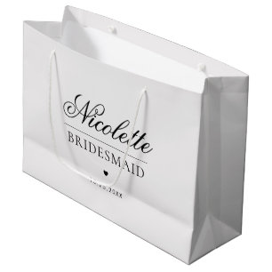 Grey Custom Bridesmaid Name Elegant Heart Wedding Large Gift Bag