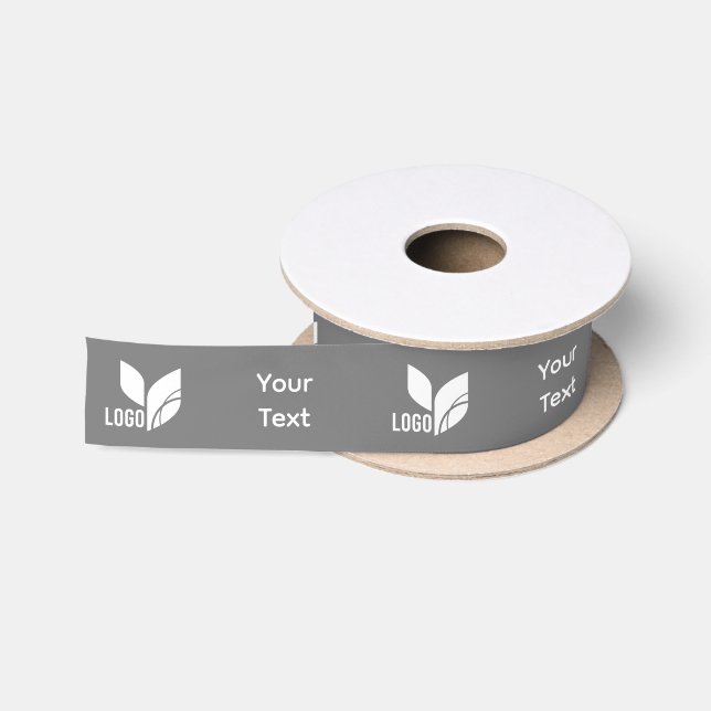 Grey Custom Business Logo and Text Satin Ribbon (Spool)