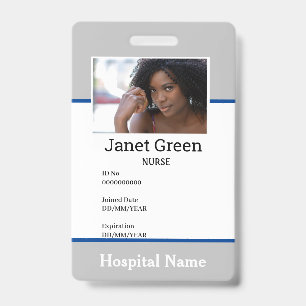 Grey Custom Employee Nurse Doctor ID Photo Badge