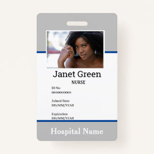 Grey Custom Employee Nurse Doctor ID Photo ID Badge