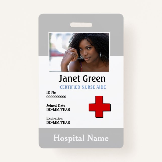 Grey Custom Employee Nurse Doctor Logo ID Photo Badge (Front)