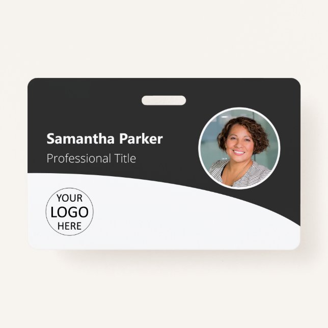Grey Custom Employee - Photo, Logo, Barcode, Name ID Badge (Front)