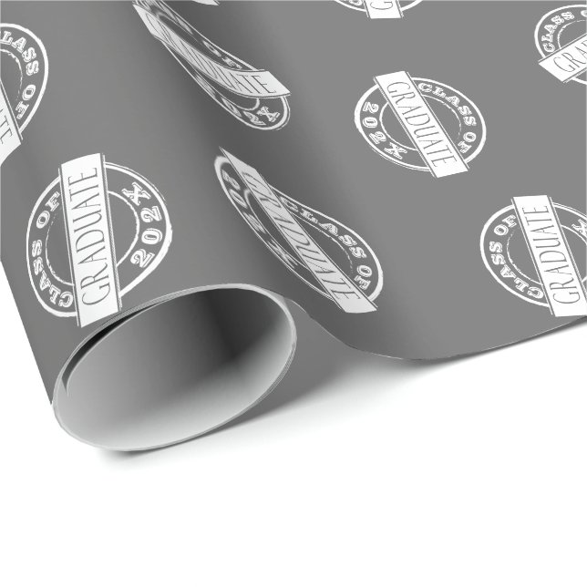 Grey Custom Grad year Graduation  Wrapping Paper (Roll Corner)