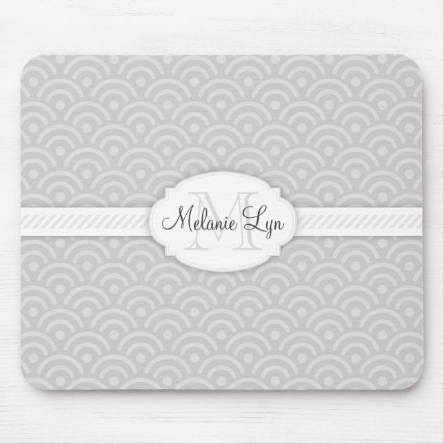 (Grey) Custom Monogram and Name Mouse Mat (Front)