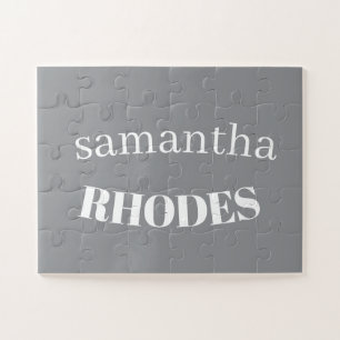 Grey custom monogram minimalist jigsaw puzzle