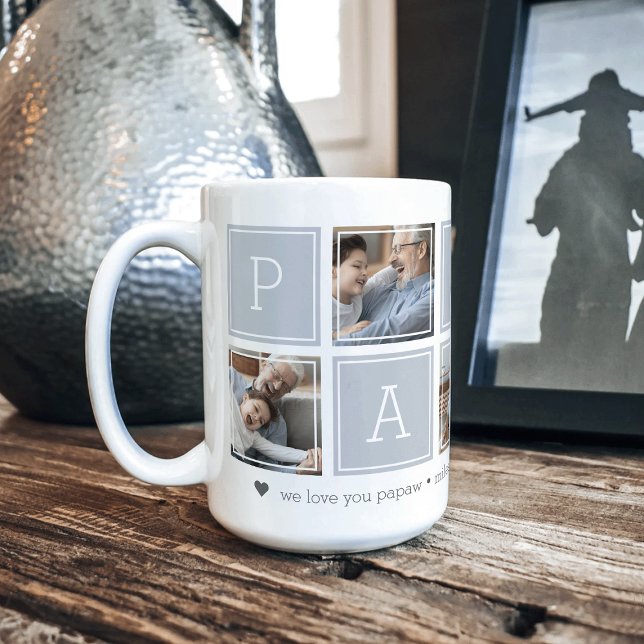 Grey | Custom Papaw 5 Photo Colorblock Collage Coffee Mug (Creator Uploaded)