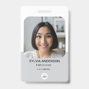 Grey Custom Photo Employee ID Logo QR Code Badge