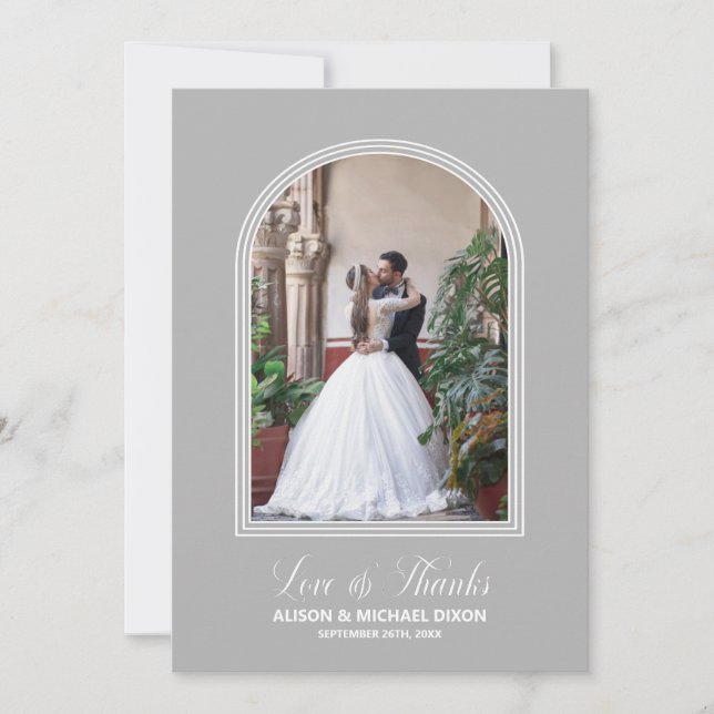 Grey Custom Photo Wedding Thank You Card (Front)