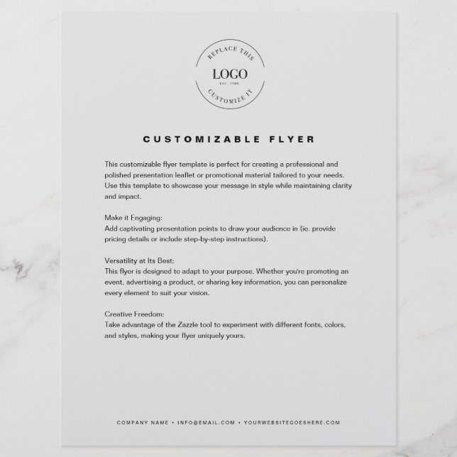 Grey Customisable logo text contact info business Flyer (Front)
