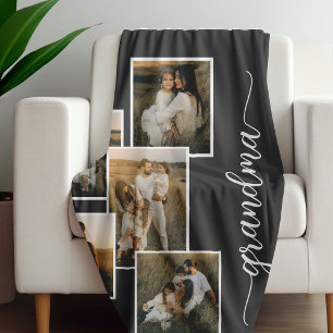 Grey Customised Grandma Grandkid 5 Photo Collage  Fleece Blanket