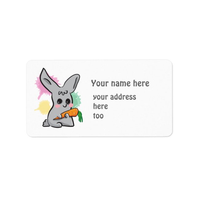 Grey cute bunny with carrot address label (Front)
