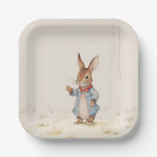 grey, cute bunny with white tail paper plates (Front)