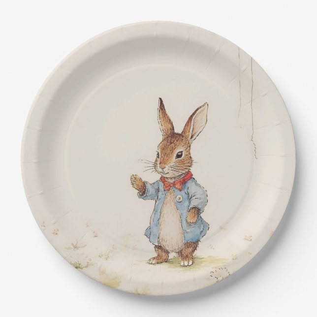 grey, cute bunny with white tail paper plates (Front)