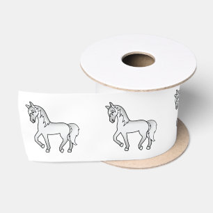 Grey Cute Cartoon Trotting Horses Satin Ribbon