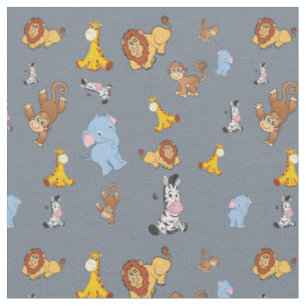 grey Cute safari animal pattern - Giraffe, elephan Fabric