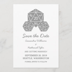 Grey D20 Dice Save the Date Invite