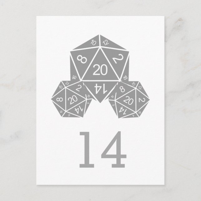 Grey D20 Dice Table Number Postcard (Front)