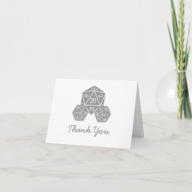 Grey D20 Dice Thank You Card (Front)