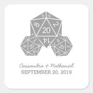 Grey D20 Dice Wedding Stickers