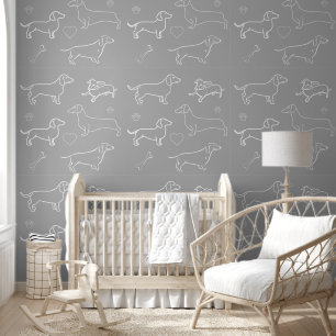 Grey Dachshund Dog Pattern Silhouette Wallpaper