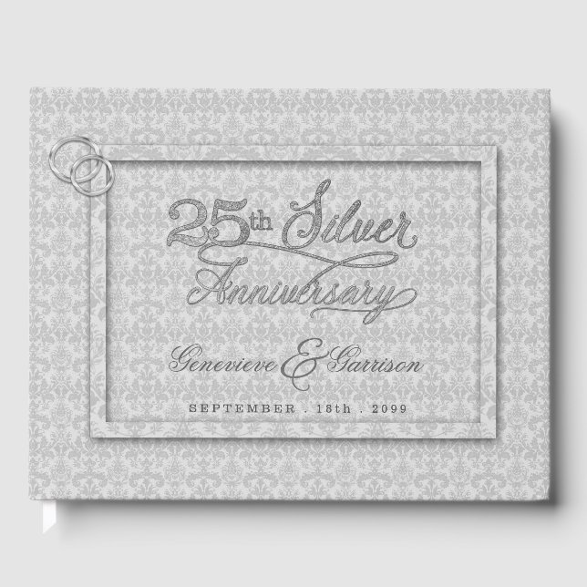 Grey Damask  25th SIlver Anniversary with Photo Guest Book (Front)