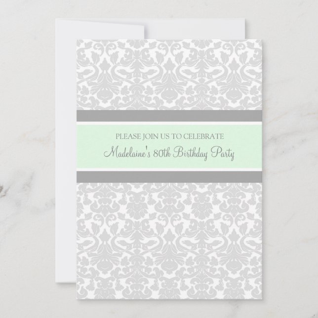 Grey Damask 80th Birthday Party Invitations (Front)