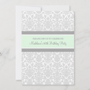 Grey Damask 80th Birthday Party Invitations