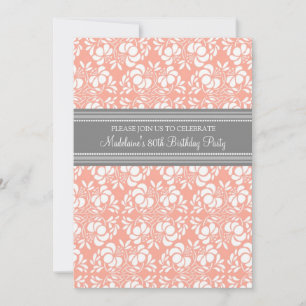 Grey Damask 80th Birthday Party Invitations