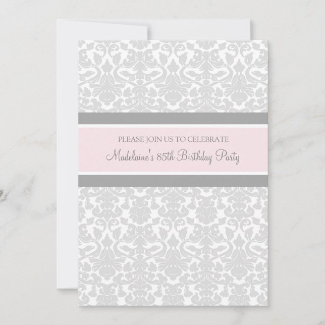 Grey Damask 85th Birthday Party Invitations (Front)