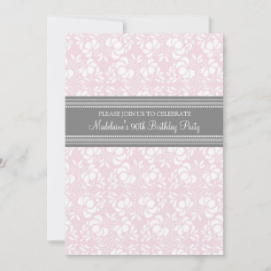 Grey Damask 90th Birthday Party Invitations