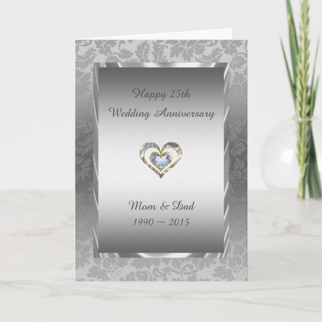 Grey Damask And Diamonds Heart Card (Front)