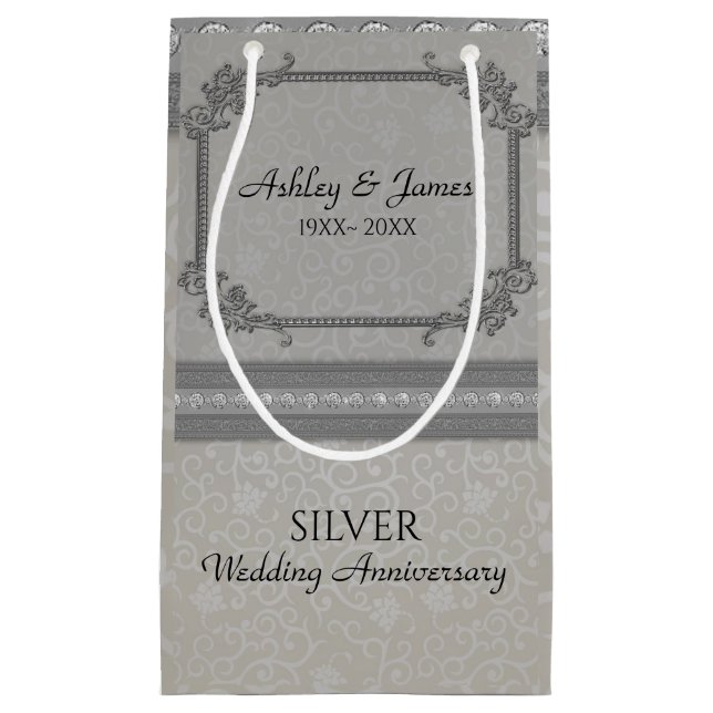 Grey Damask And Diamonds Small Gift Bag (Front)
