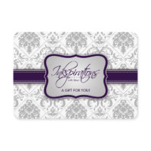 Grey Damask and Eggplant Purple Gift Certificate
