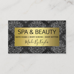 Grey Damask And Gold Handmade Spa And Beauty Business Card