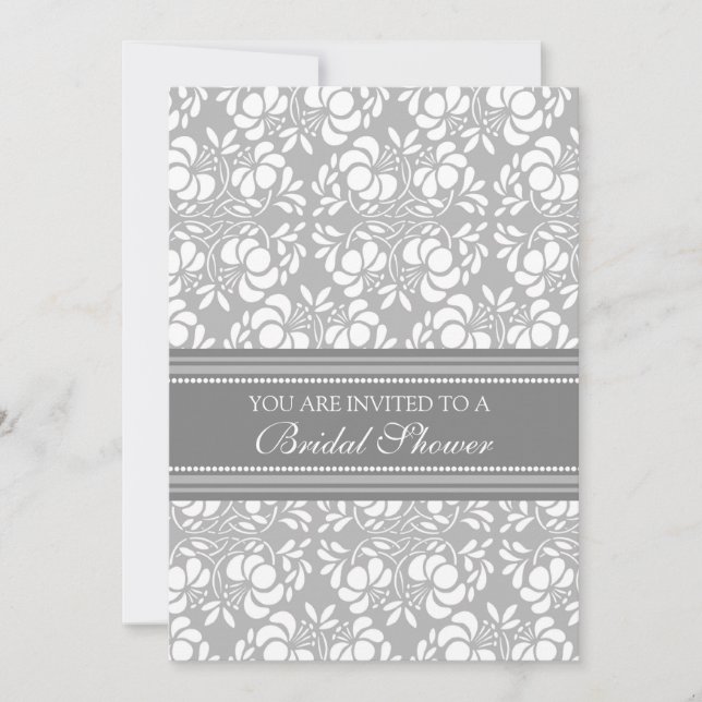 Grey Damask Bridal Shower Invitation Cards (Front)