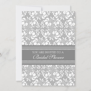 Grey Damask Bridal Shower Invitation Cards