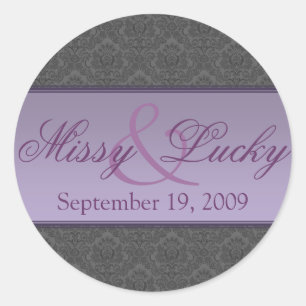 Grey Damask Couple Sticker/Seal Classic Round Sticker