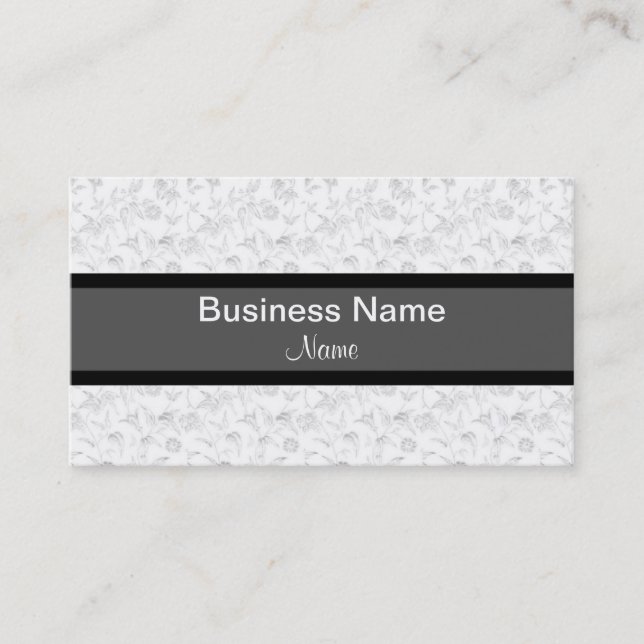 Grey Damask Design Business Card Template (Front)