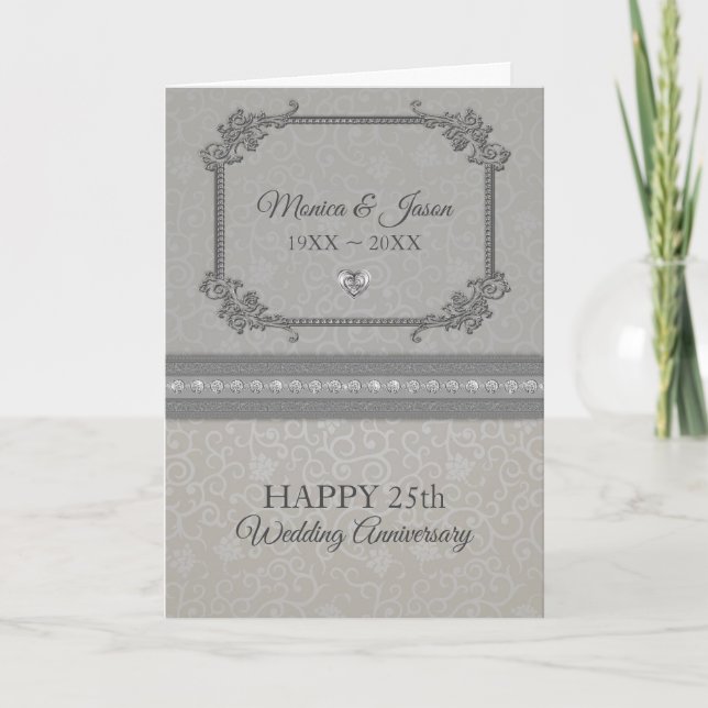 Grey Damask Floral Frame Card (Front)