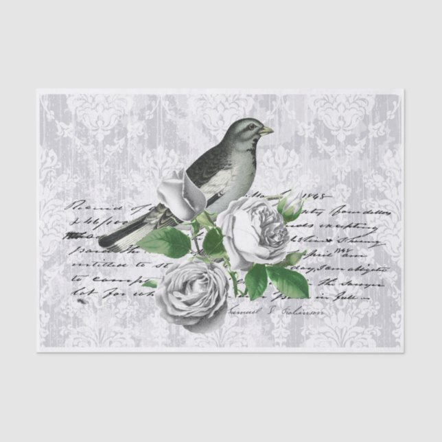 Grey Damask Floral Tissue Paper (Front)
